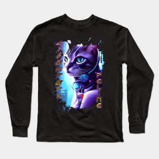 Cyberpets Feline,cat, feline, pet , cyberpunk Edgerunners inspired , anime, manga T-Shirt Long Sleeve T-Shirt